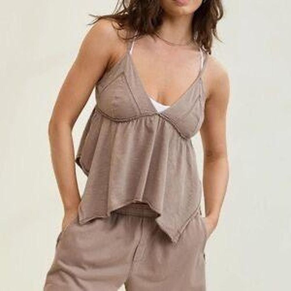 Aerie Women's Brown Tan Tank top babydoll asymmetrical hem size XS | Fairy Cozy